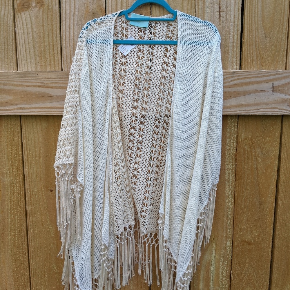 CREAM FRINGE COVER-UP/CARDIGAN